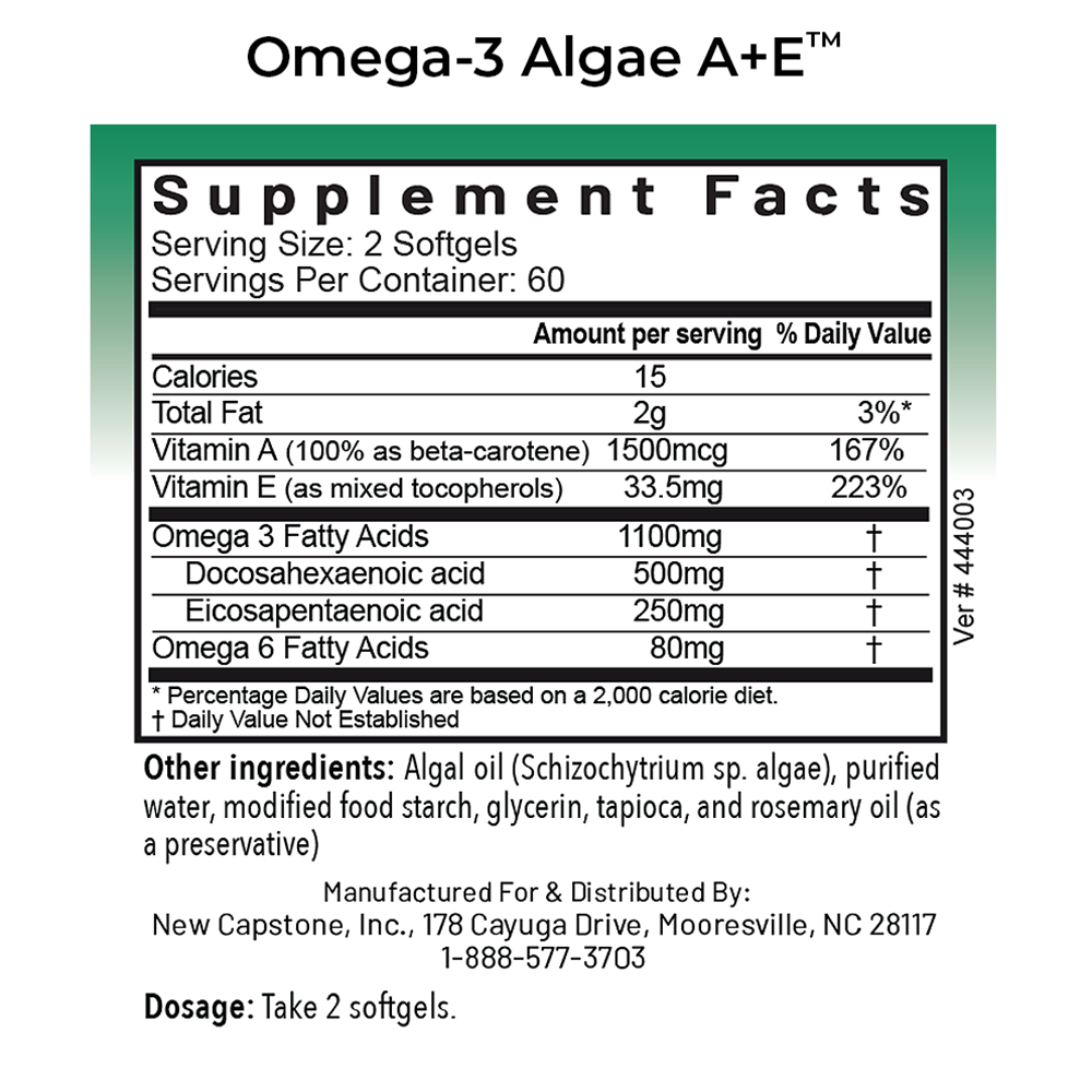 Omega-3 Algae A+E® | Plant-Based DHA & EPA Formula | RnA ReSet