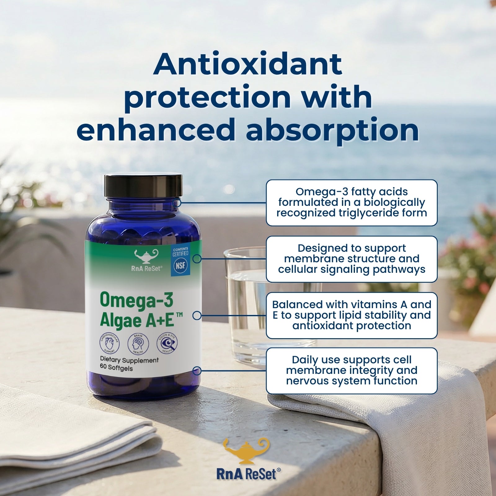 ANNY DHA&EPA Omega-3 Algae A+E® | Plant-Based DHA & EPA Formula | RnA ReSet