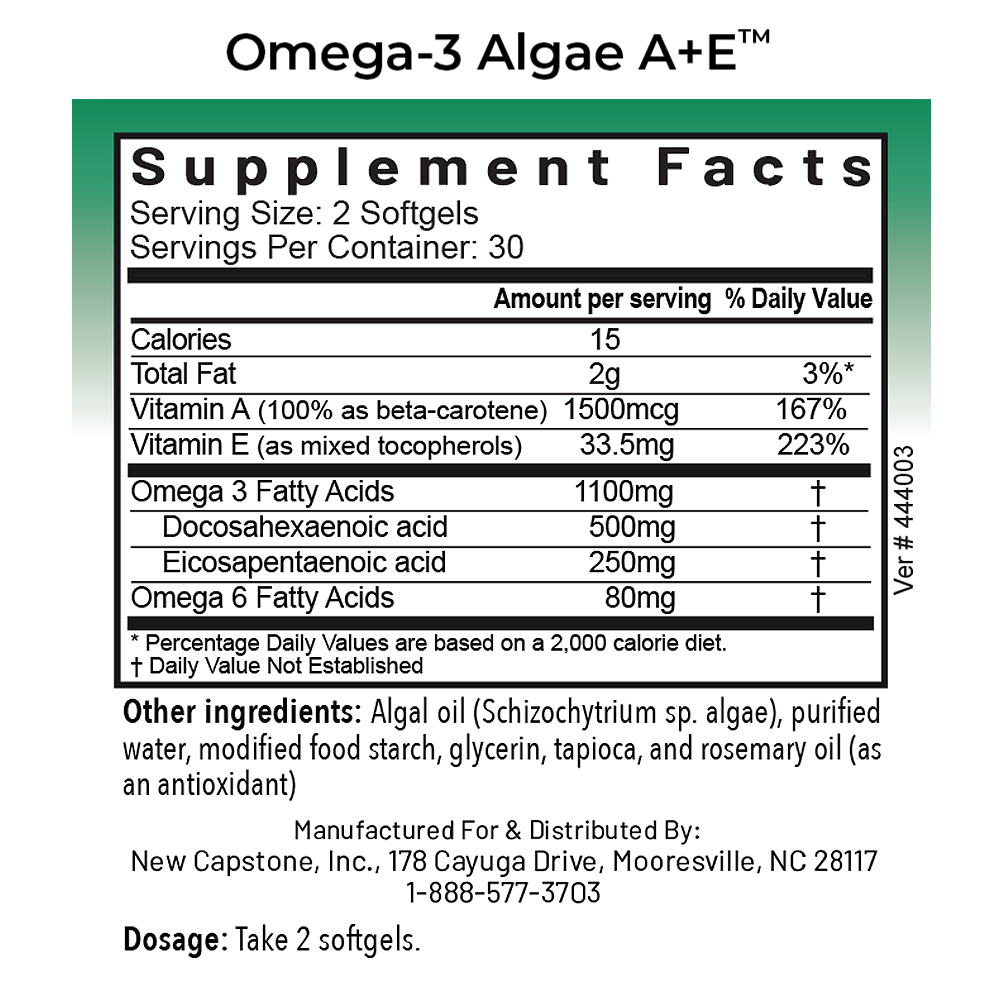 Omega-3 Algae A+E® | Plant-Based DHA & EPA Formula | RnA ReSet